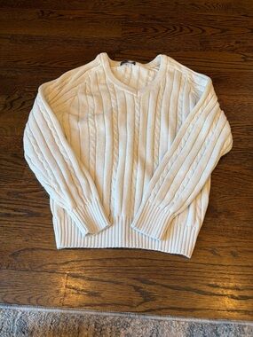 Brandy Melville Cream Cable-Knit V-Neck Sweater